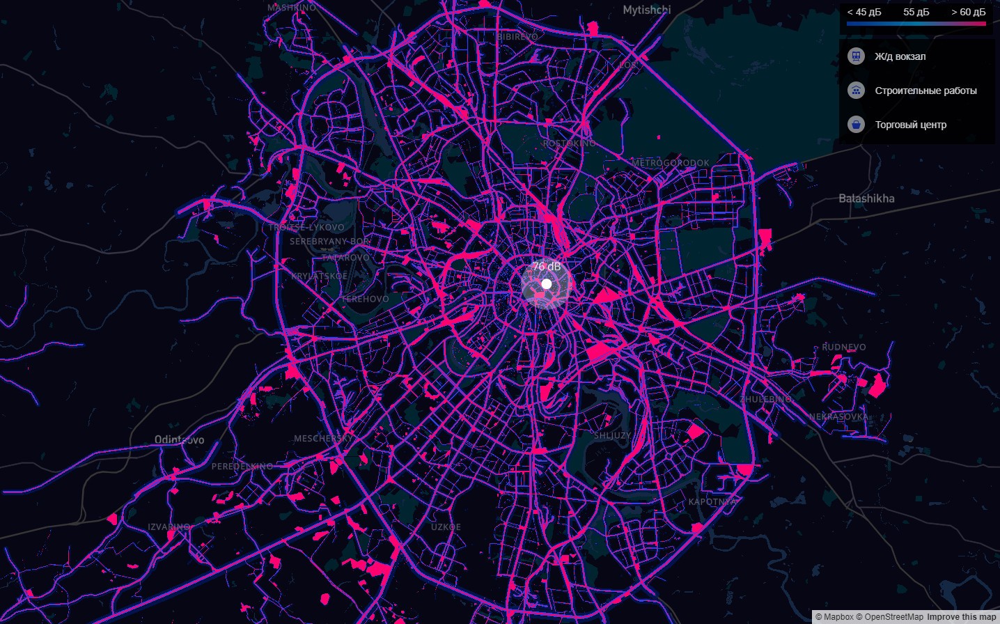 Интерактивная карта шумового загрязнение Москвы